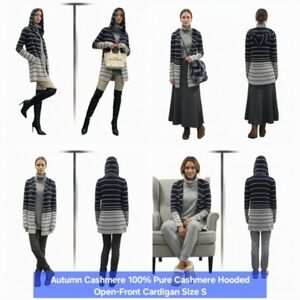 Autumn Cashmere 100% Pure Cashmere Hooded Open-Front Cardigan Size S